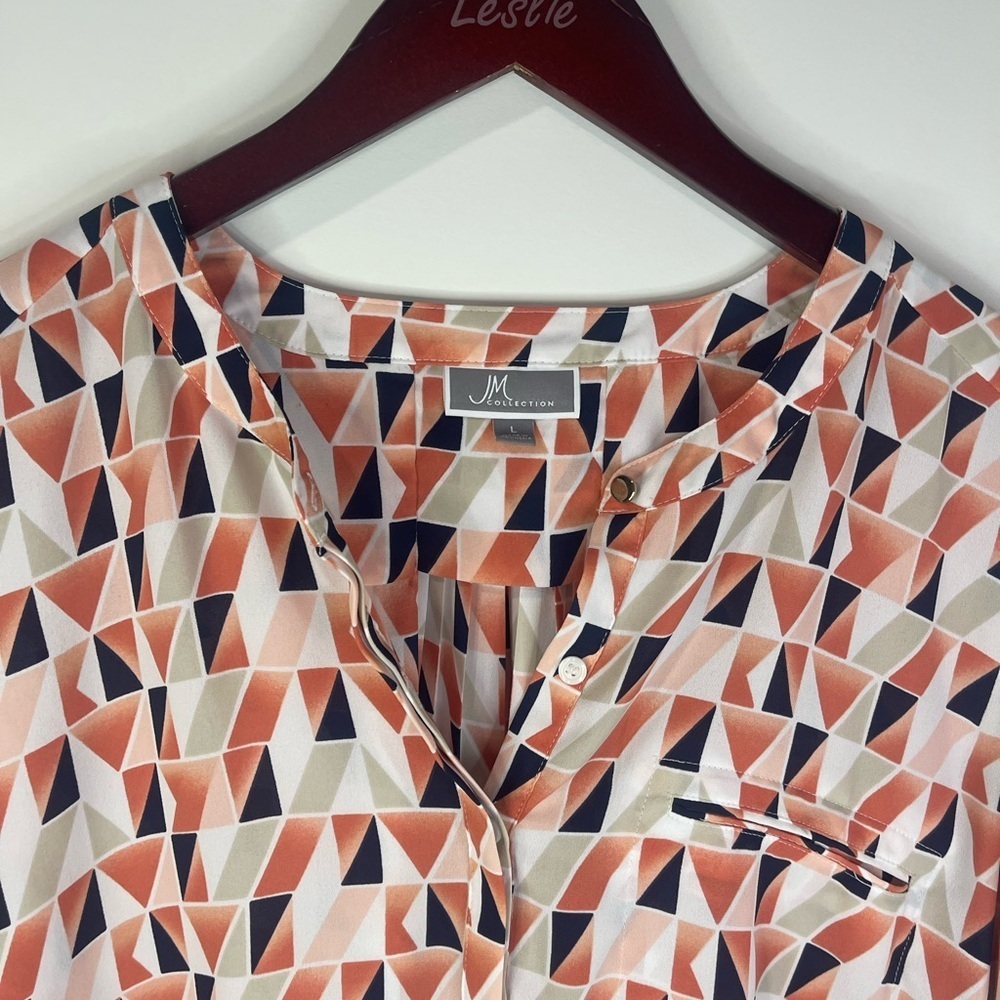 JM‎ Collection Geometric Print Blouse in Orange and Black - Picture 6 of 8